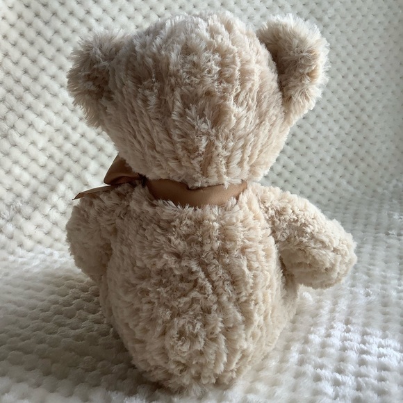 GANZ Ripley Beige Plush Bear H14710 Stuffed Animal Toy w Tan Bow - Picture 6 of 14